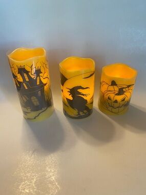 Halloween Flameless LED Candle Set of 3 NEW Haunted House Witch Jack O Lantern